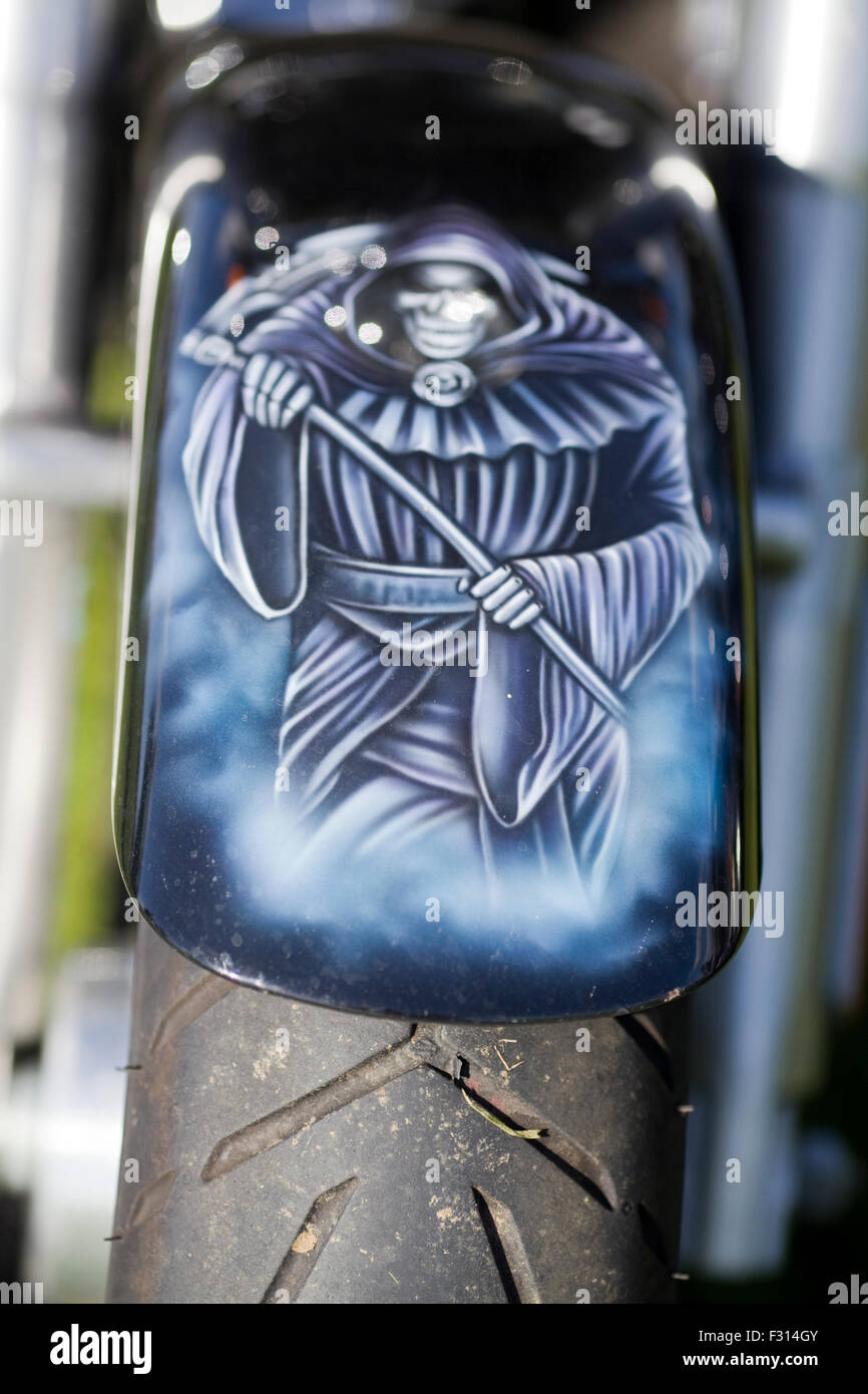 Harley Davidson motorcycle Wheel Guard with the grim reaper spray