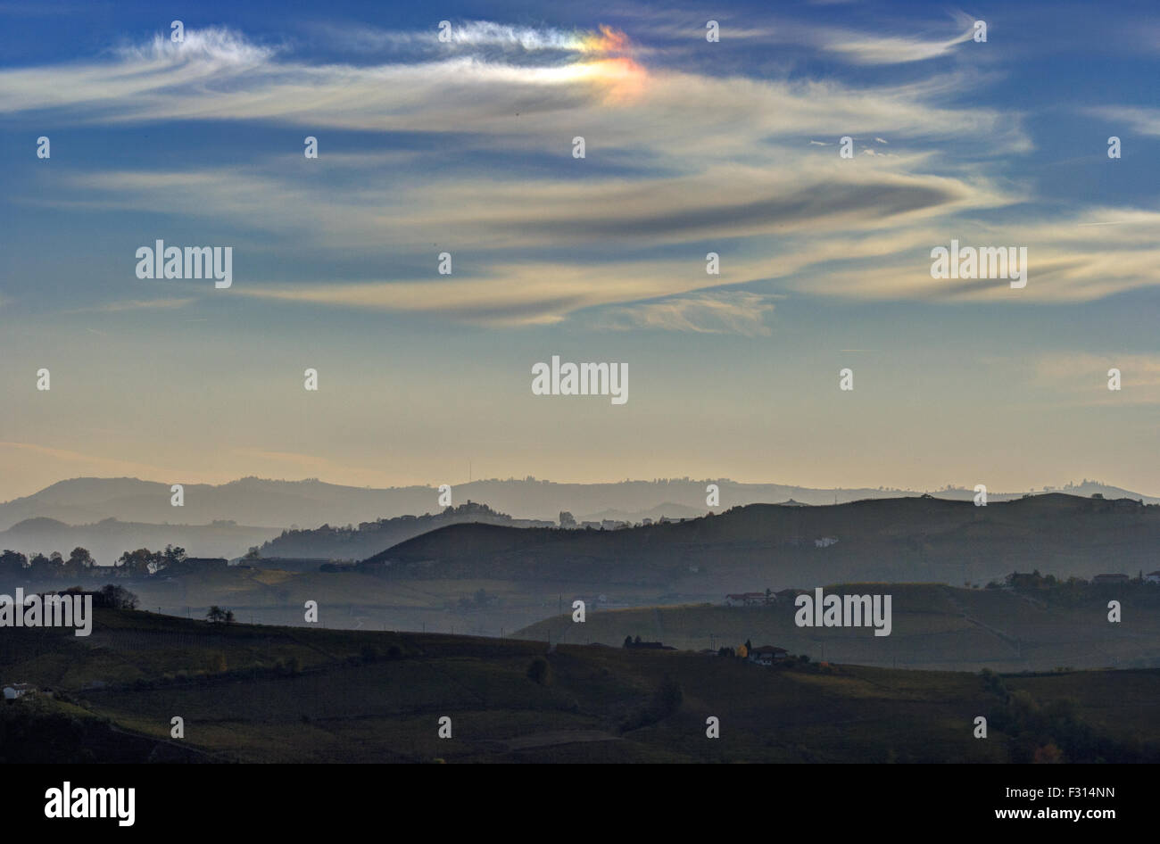 Sun dogs (Parhelio) in the countryside near Canelli (Piedmont) Stock Photo