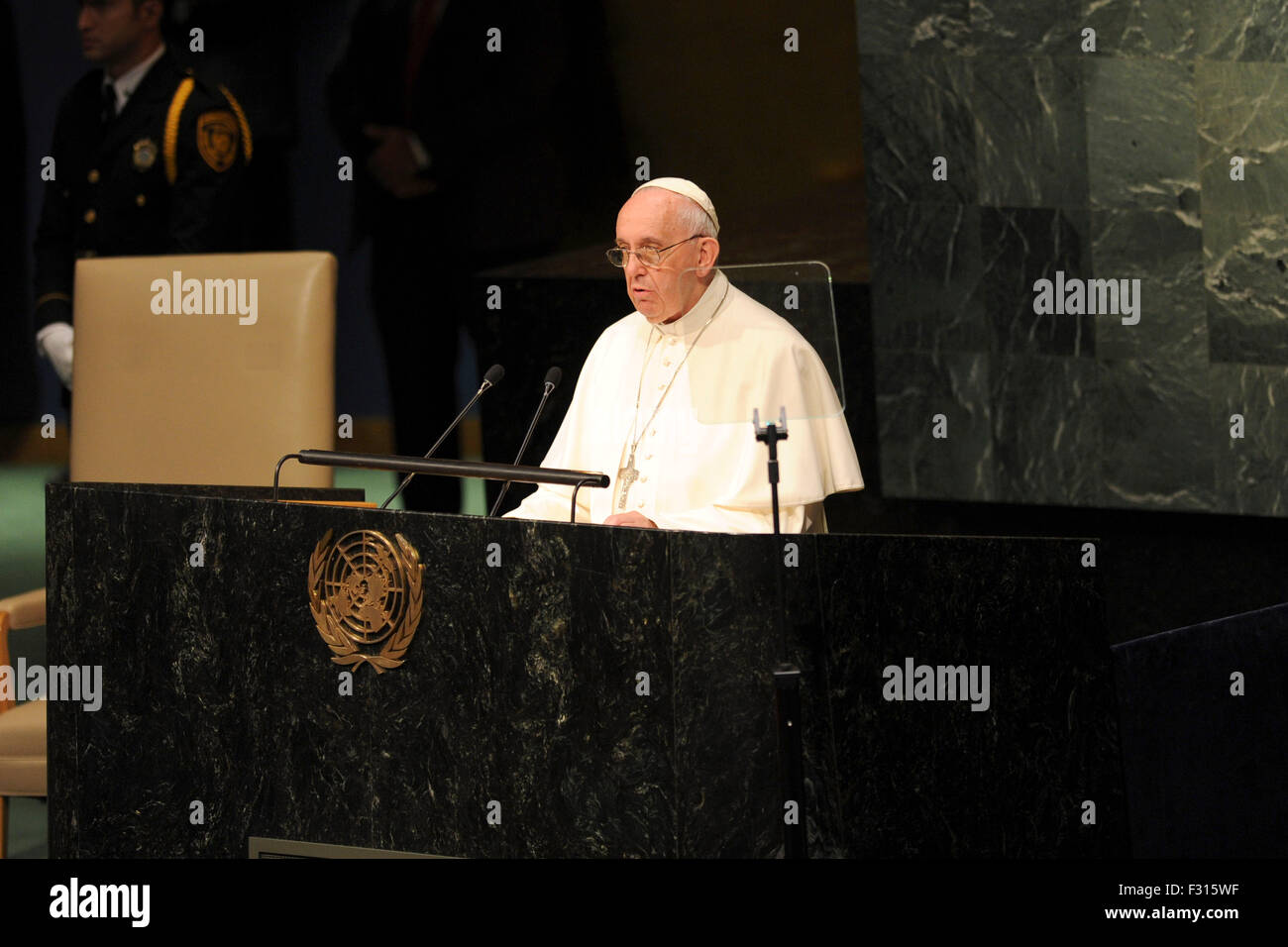 Pope Francis addresses the United Nations General Assembly at the