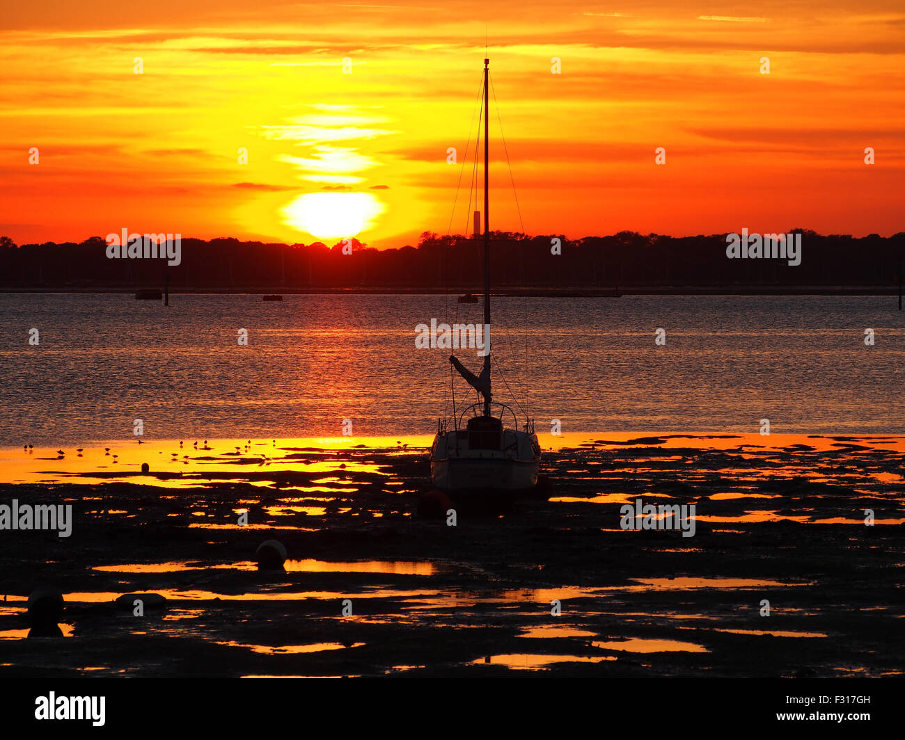 Sunset over Portsmouth harbour, Hampshire, England. As seen from the