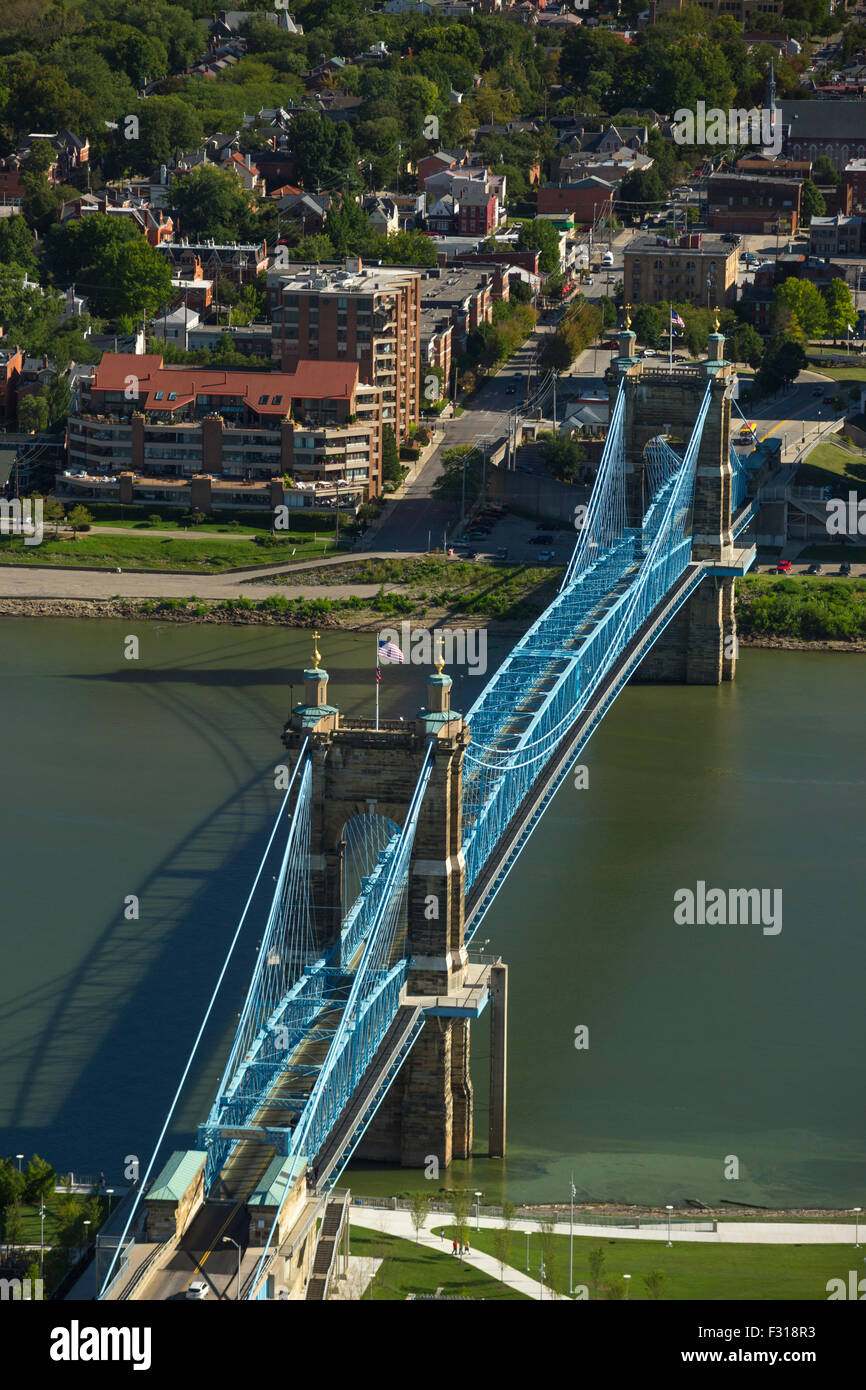 ROEBLING SUSPENSION BRIDGE OHIO RIVER COVINGTON KENTUCKY USA Stock