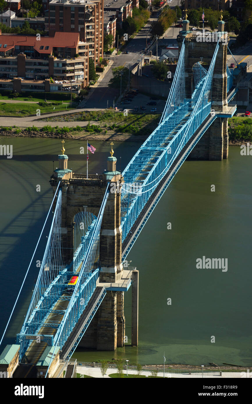 ROEBLING SUSPENSION BRIDGE OHIO RIVER COVINGTON KENTUCKY USA Stock