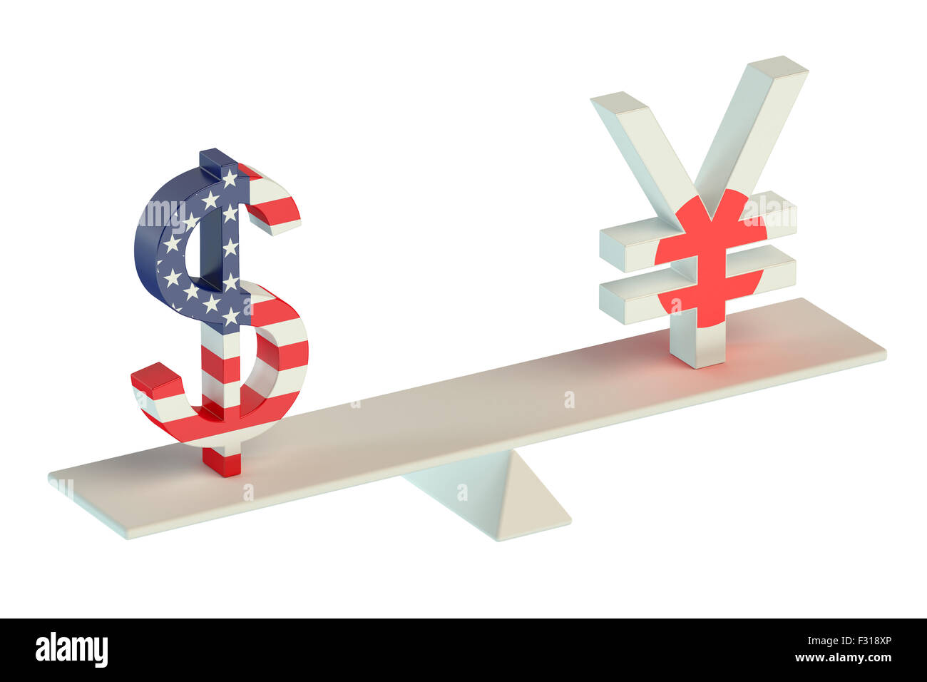 Dollar or Yen, USD/JPY balance concept  isolated on white background Stock Photo