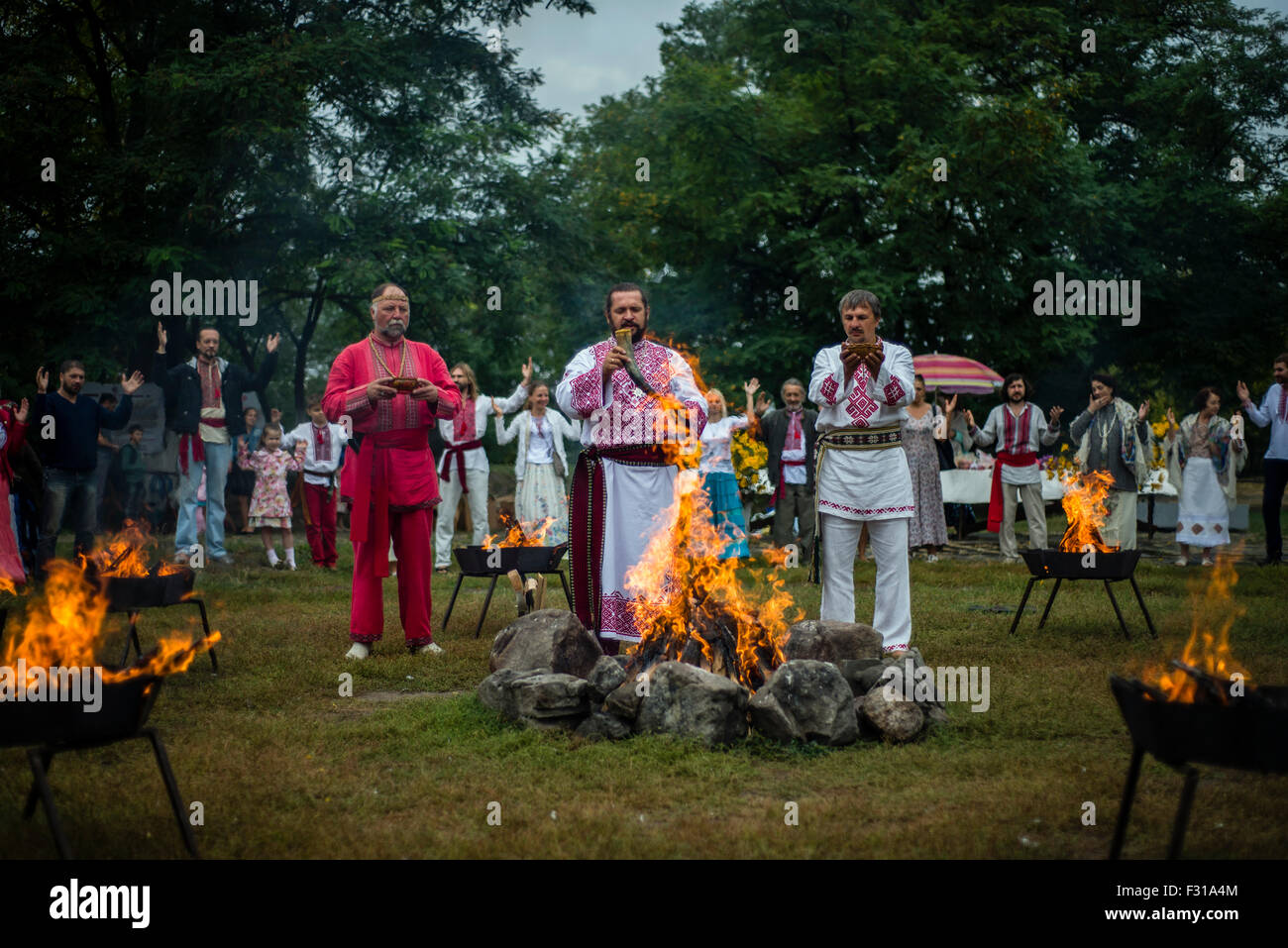 Kiev, Ukraine. 27th Sep, 2015. Ukrainian pagans celebrate Radogost, one