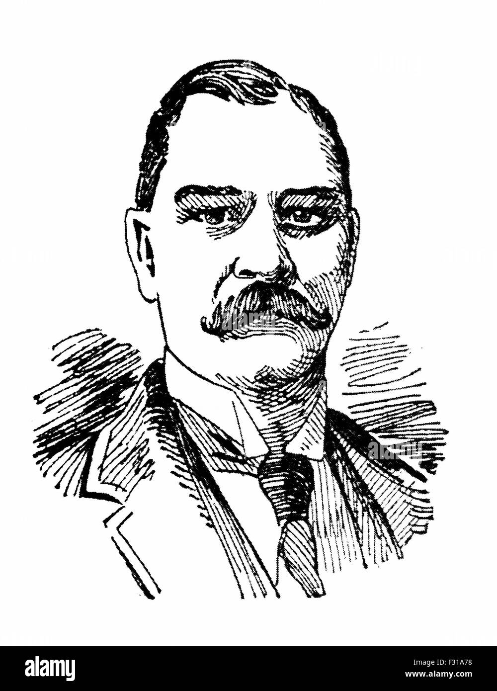 Vintage newspaper portrait of George Siler (1846 - 1908) - one of the most well-known and respected boxing referees of the late 19th and early 20th century. Siler refereed more than 200 bouts during the 1890s and early 1900s, including many world title fights involving famous fighters of the era such as Bob Fitzsimmons, Jim Corbett, Jim Jeffries, Joe Gans and Battling Nelson. He was also a sports writer for the Chicago Times, Chicago Globe and Chicago Tribune. Portrait circa 1897. Stock Photo