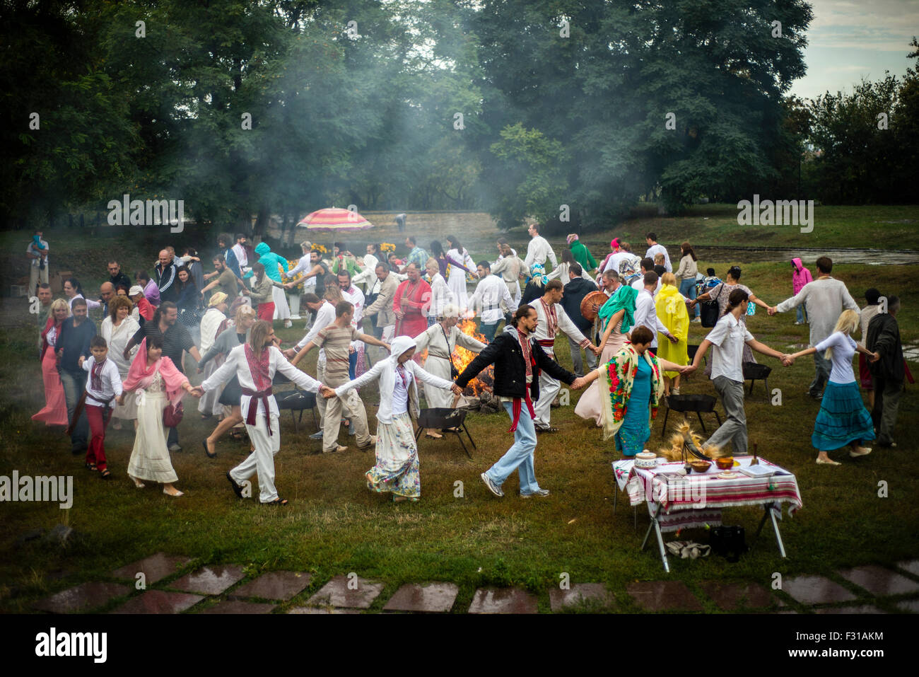Kiev, Ukraine. 27th Sep, 2015. Ukrainian pagans celebrate Radogost, one