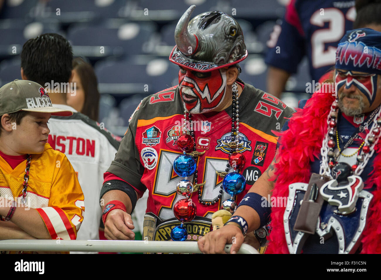 Houston, Texas, USA. 27th Sep, 2015. Tampa Bay Buccaneers fan ''Big Nasty'' prior to an NFL game