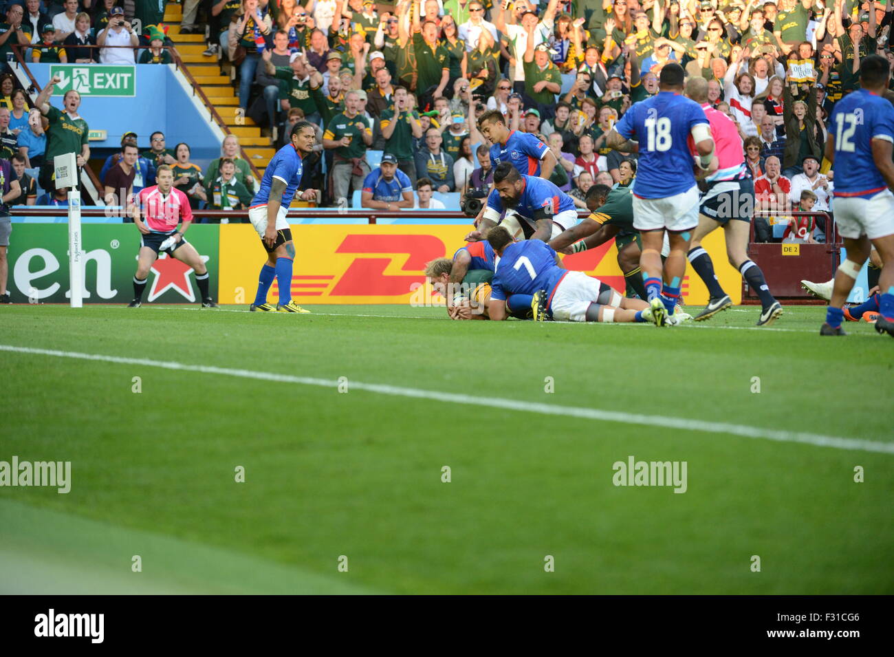 Schalk Burger scores a try for South Africa as they beat  Samoa at Villa Park in the Rugby World Cup 2015 Stock Photo
