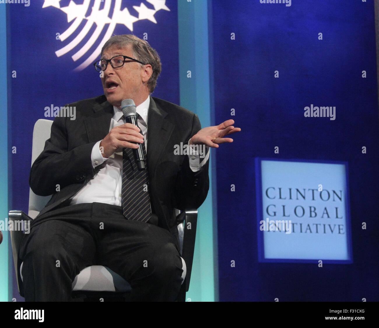 New York, USA. 27th Sep, 2015. BILL GATES attends the 2015 Clinton Global Initiative meetings