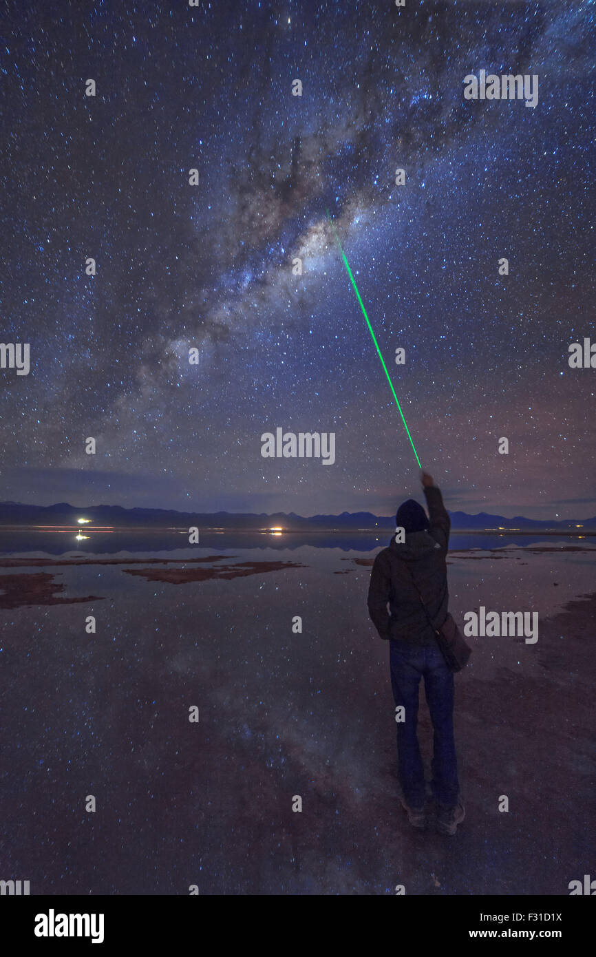 Pointing to the galaxy center (Atacama, Chile) Stock Photo