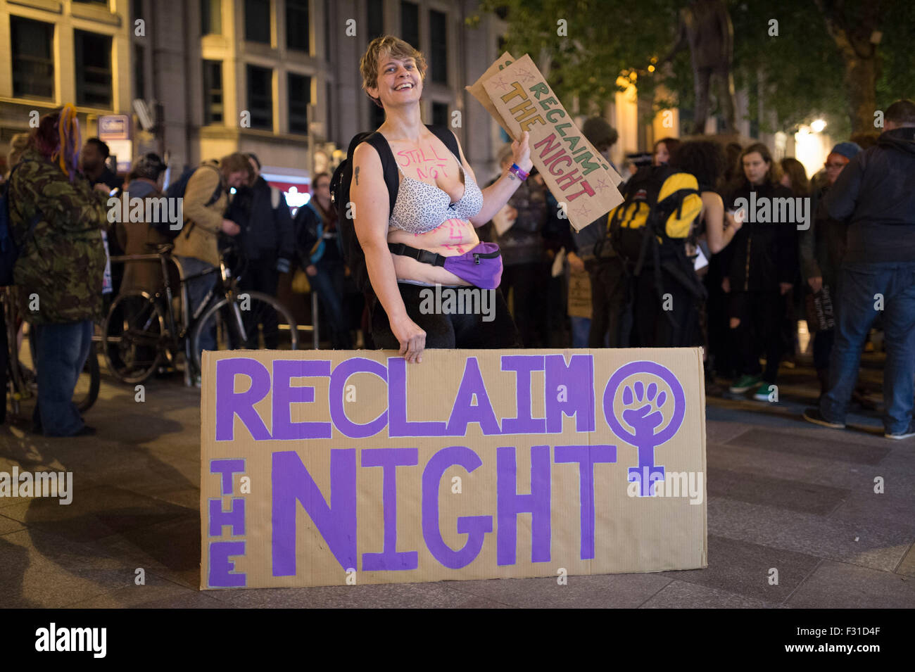 A reclaim the night march in support of women's rights in Cardiff, South Wales. Stock Photo