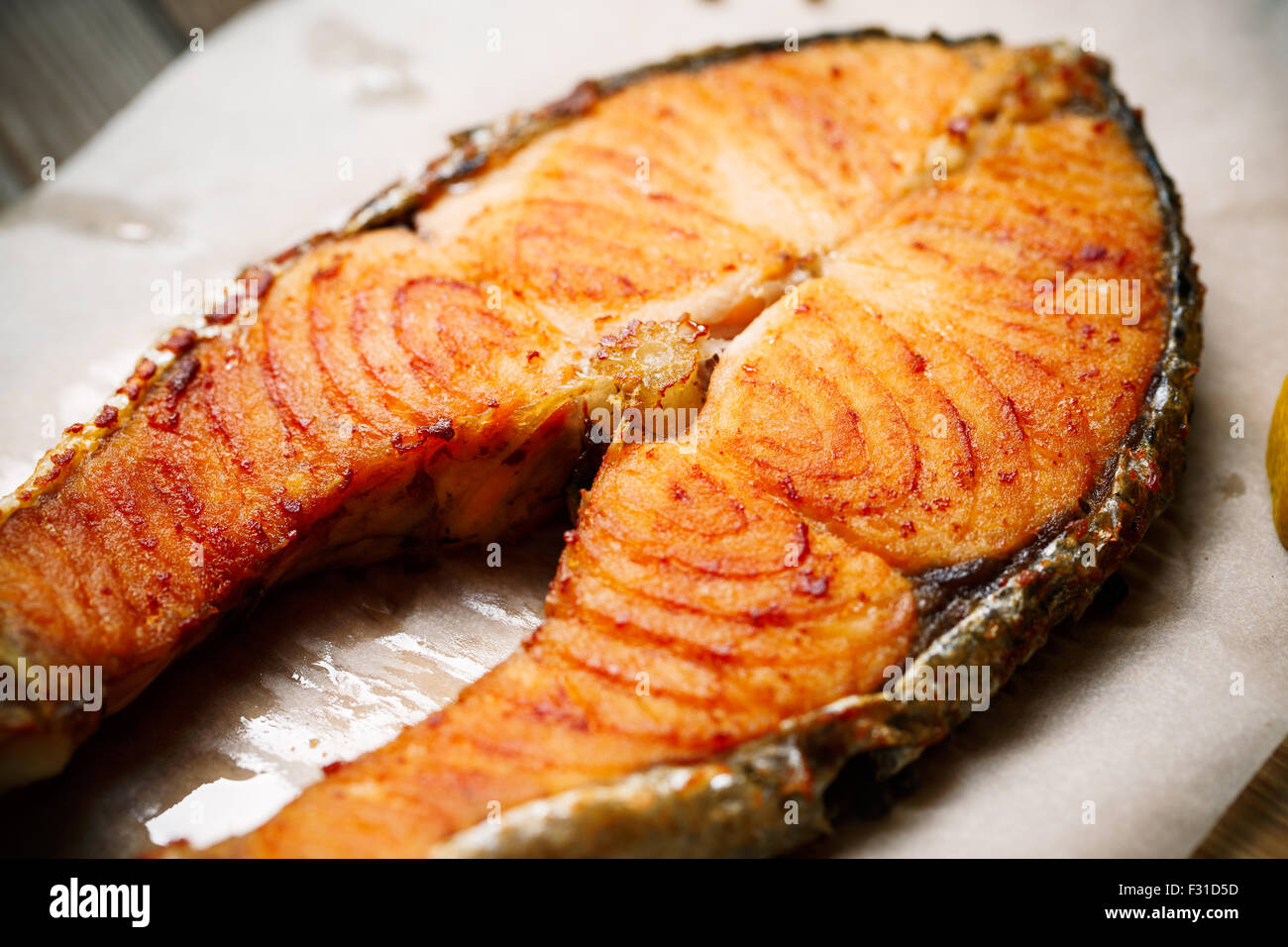 Salmon fillet grilled on cedar board Stock Photo Alamy
