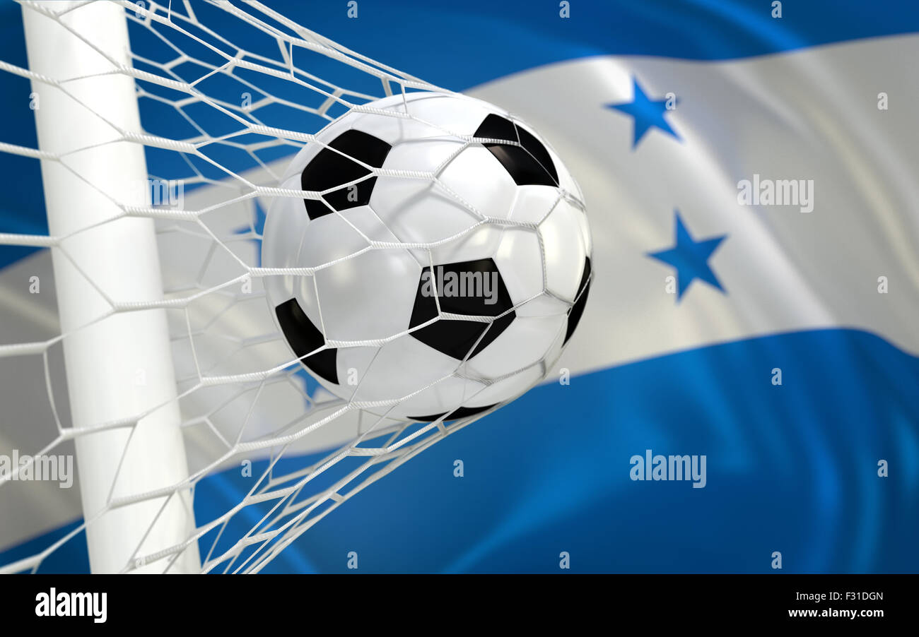 Honduras flag and soccer ball, football in goal net Stock Photo - Alamy