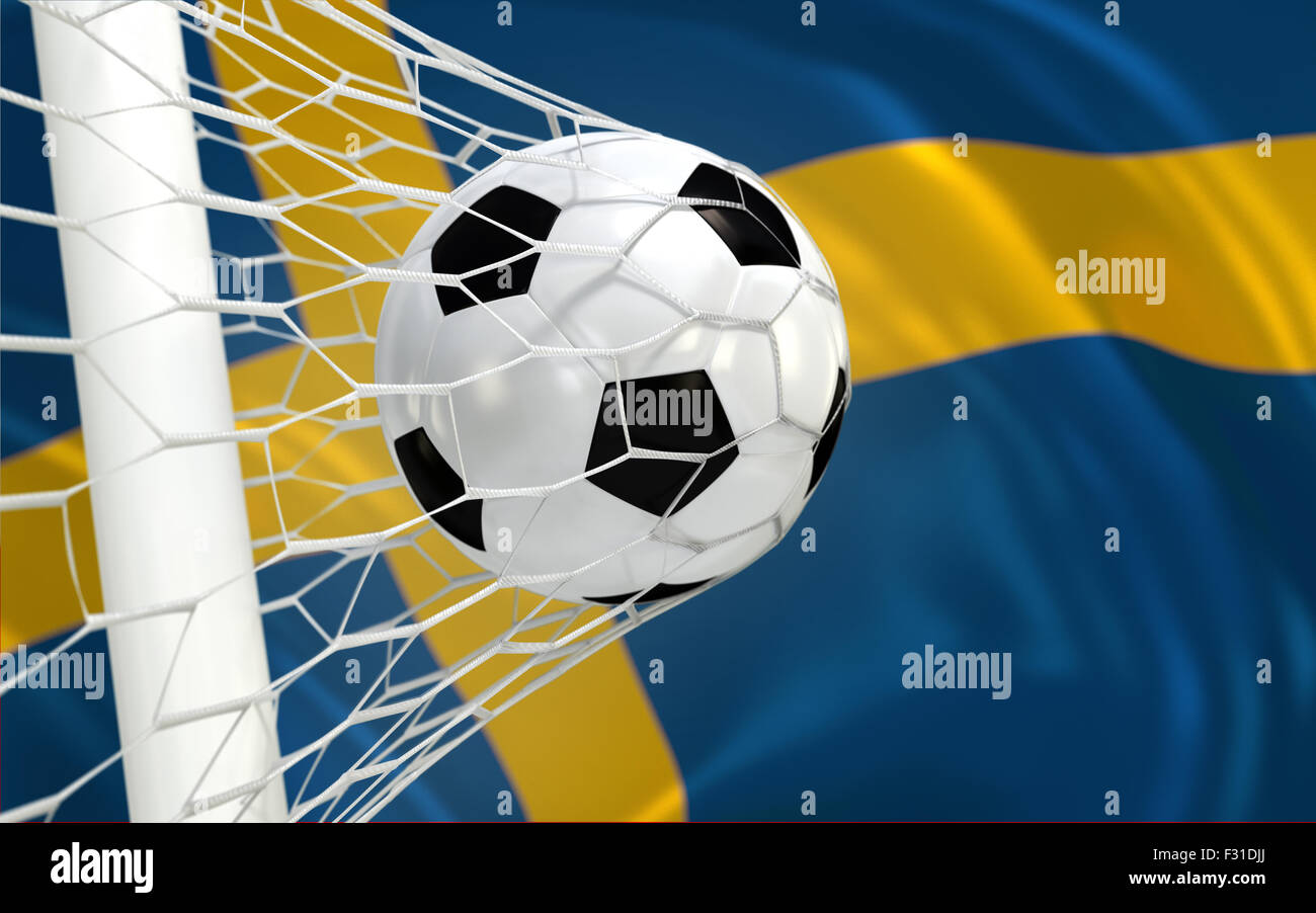 Sweden Flag And Soccer Ball, Football In Goal Net Stock Photo - Alamy