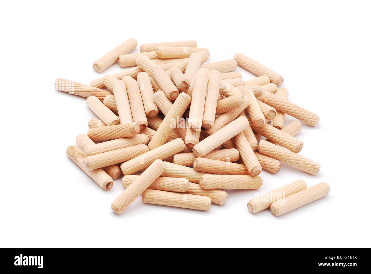wooden dowels on white background Stock Photo