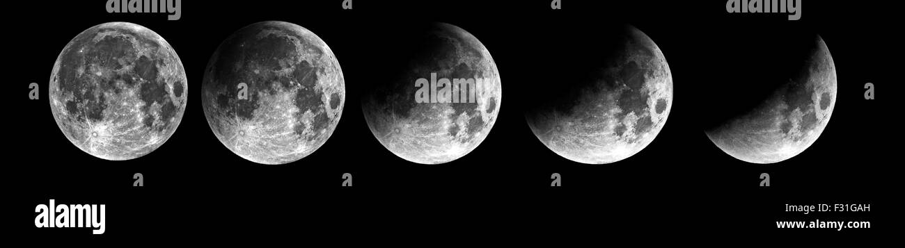 Swansea, UK. 28th Sep, 2015. The earths shadow can be seen moving across the moons surface during the first phase of tonights Lunar eclipse. Credit:  Phil Rees/Alamy Live News Stock Photo