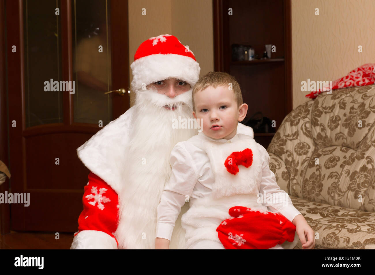 Santa Claus came to visit and brought the boy a gift Stock Photo Alamy