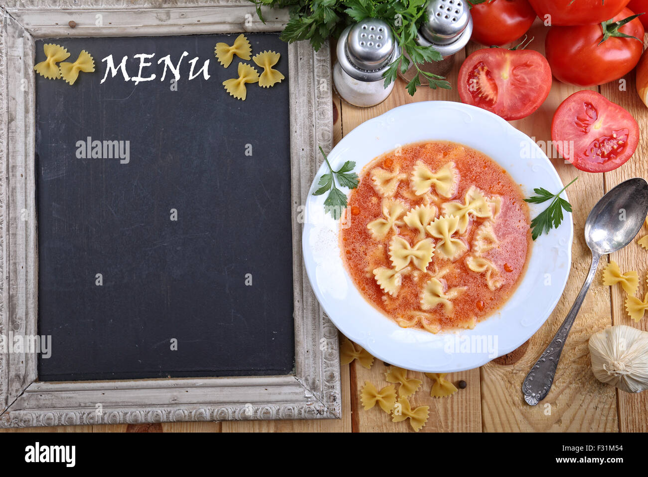 tomato soup restaurant menu Stock Photo Alamy