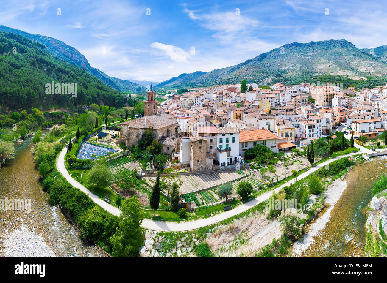 Panorama of the village of Arnedillo in La Rioja, Spain Stock Photo