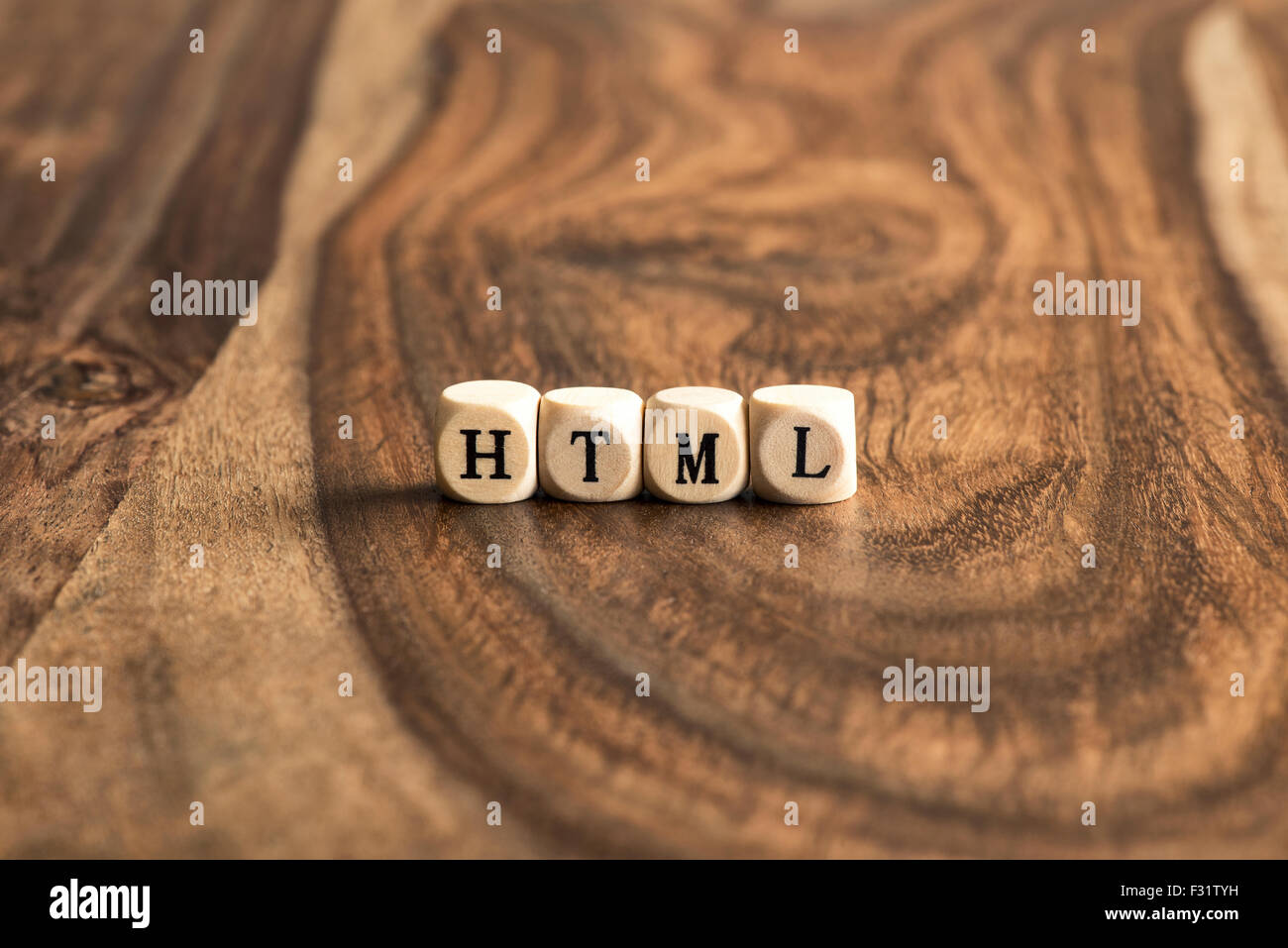 HTML word background on wood blocks Stock Photo