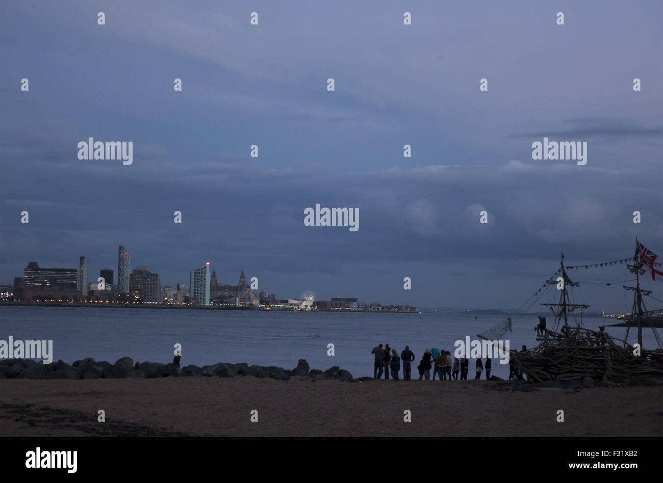 Dusk Liverpool from Wallasey Mersey Stock Photo