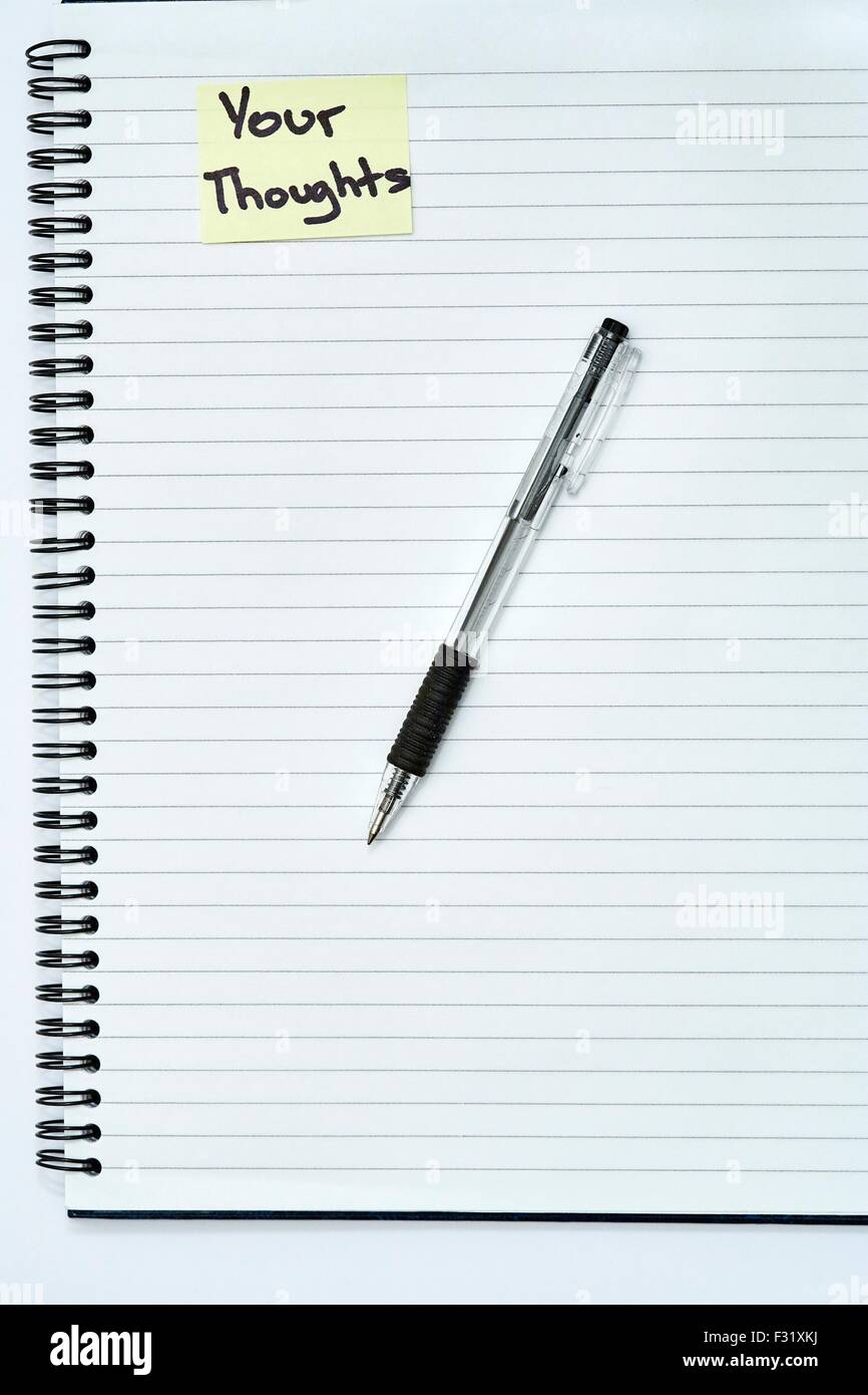 Spiral Bound Notebook Your Thoughts Pen Biro Stock Photo