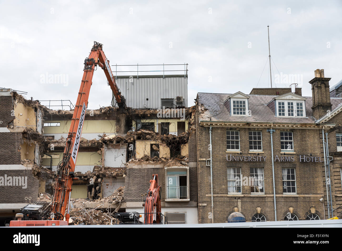 Demolition of part of University Arms Hotel Cambridge Cambridgeshire England Stock Photo