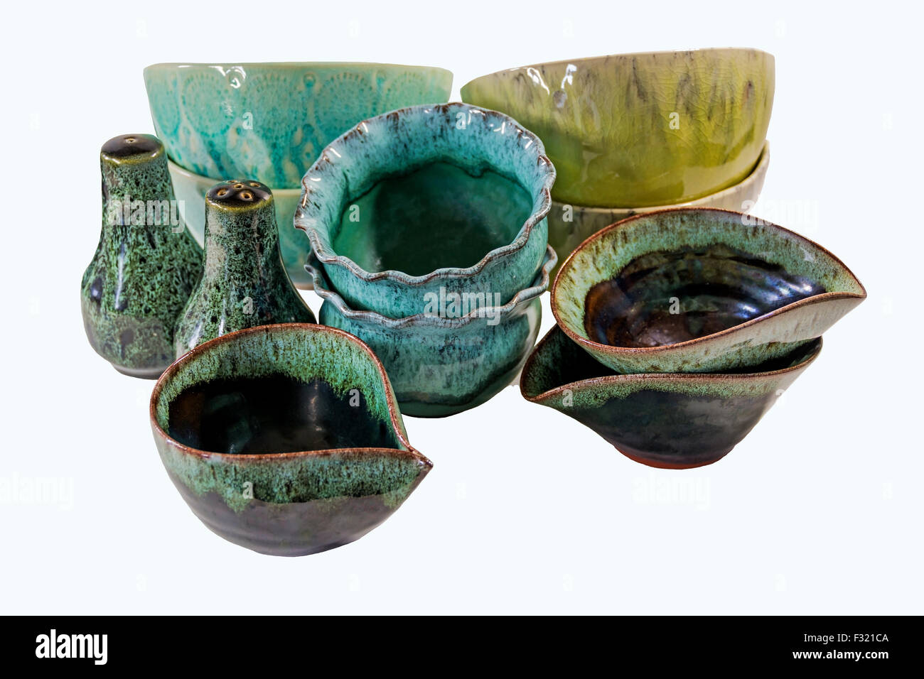 Hand made and decorated porcelain and pottery bowls and condements