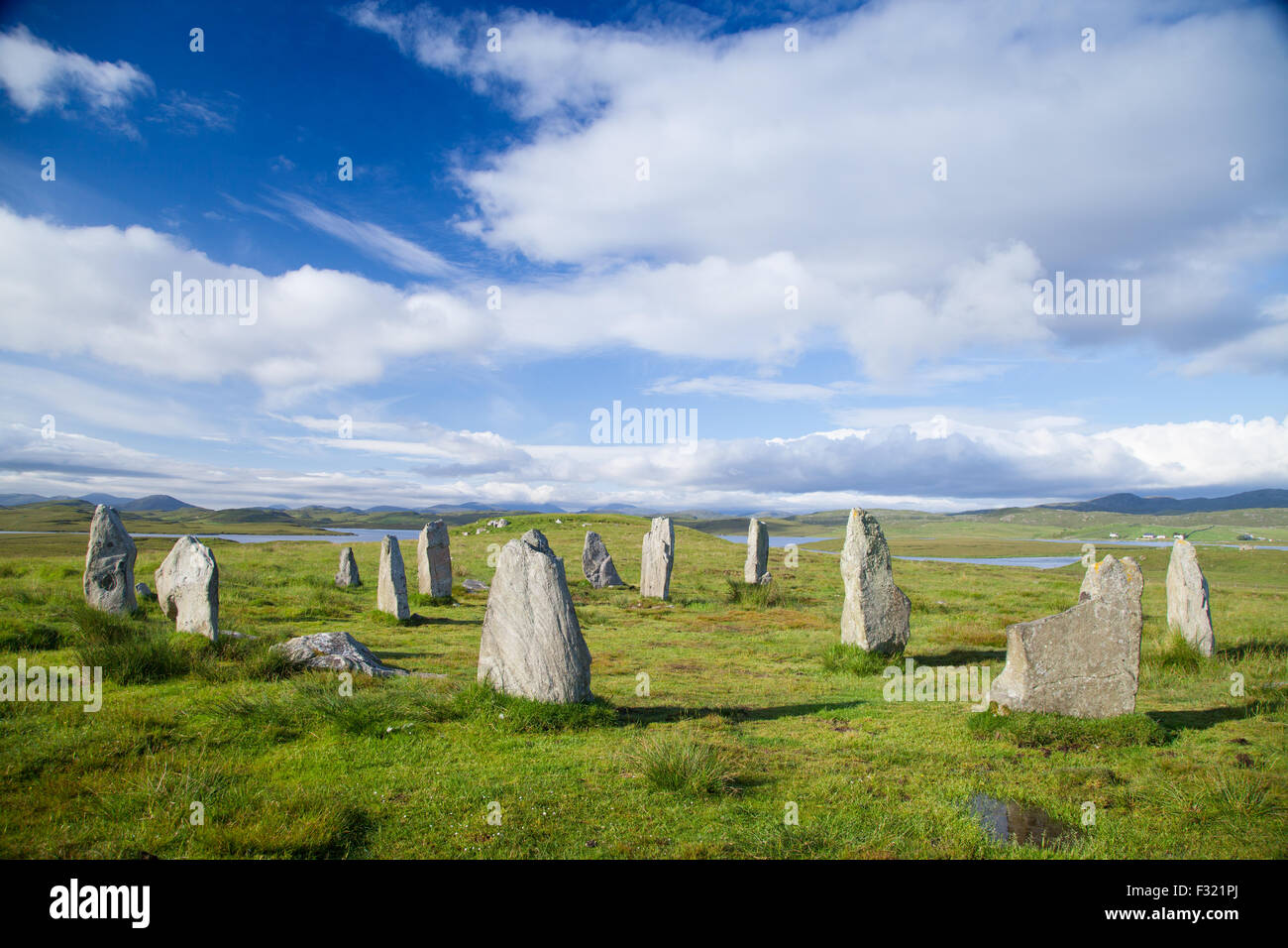 Callanish Three a large group of standing stones on the Isle of Lewis, Outer Hebrides, Scotland UK. Stock Photo
