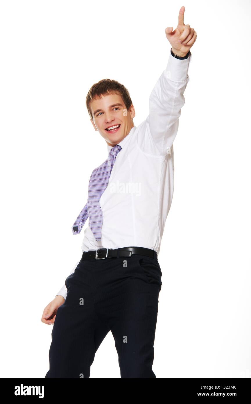 Young happy businessman isolated on white background Stock Photo - Alamy