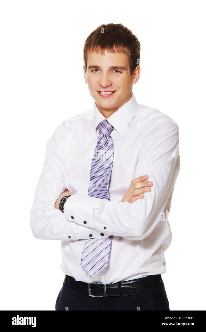 Young happy businessman isolated on white background Stock Photo - Alamy