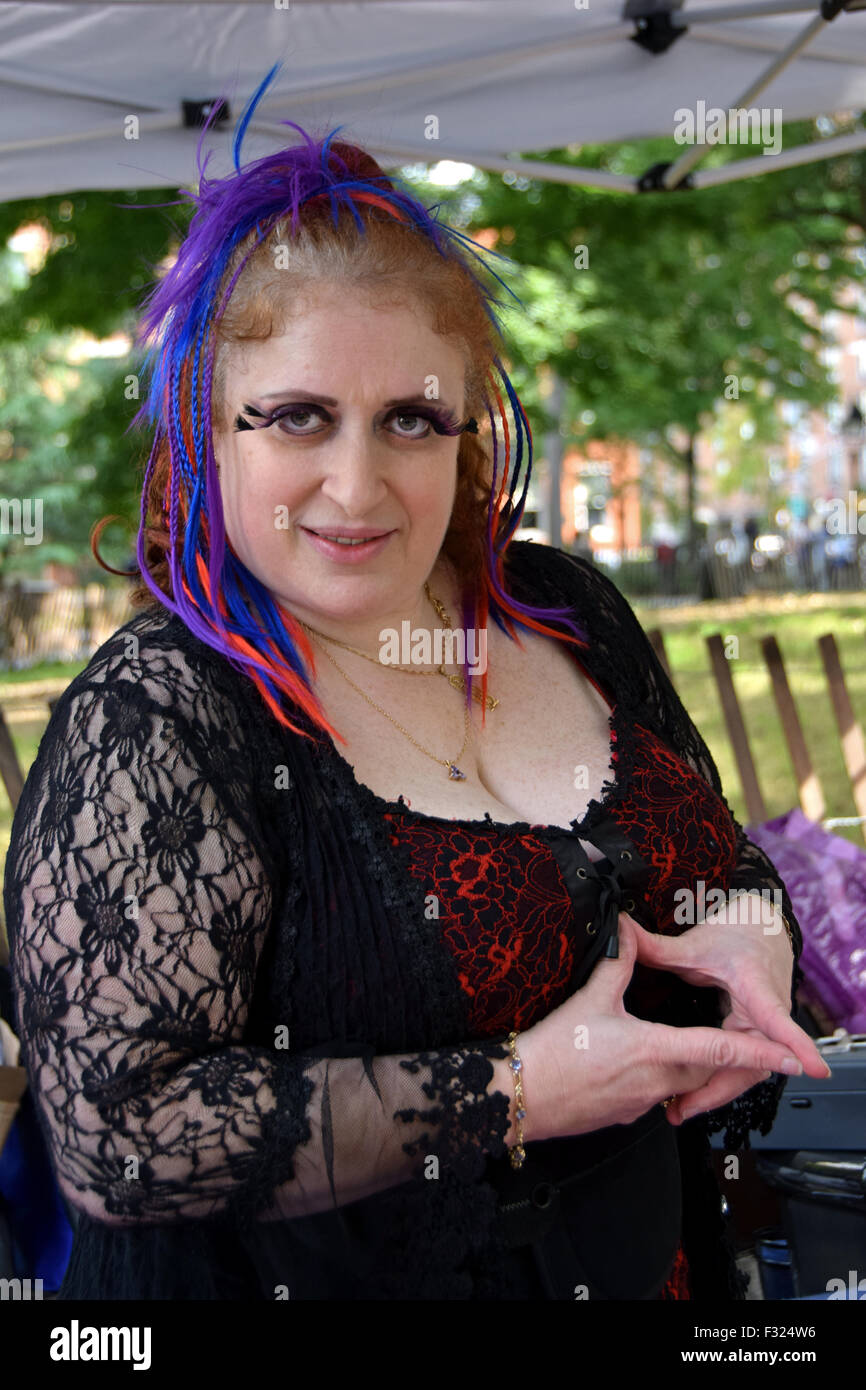 Portrait of jewelry designer Lady Arielle at the Pagan Pride Day Harvest Festival in Washington Square Park in New York City Stock Photo