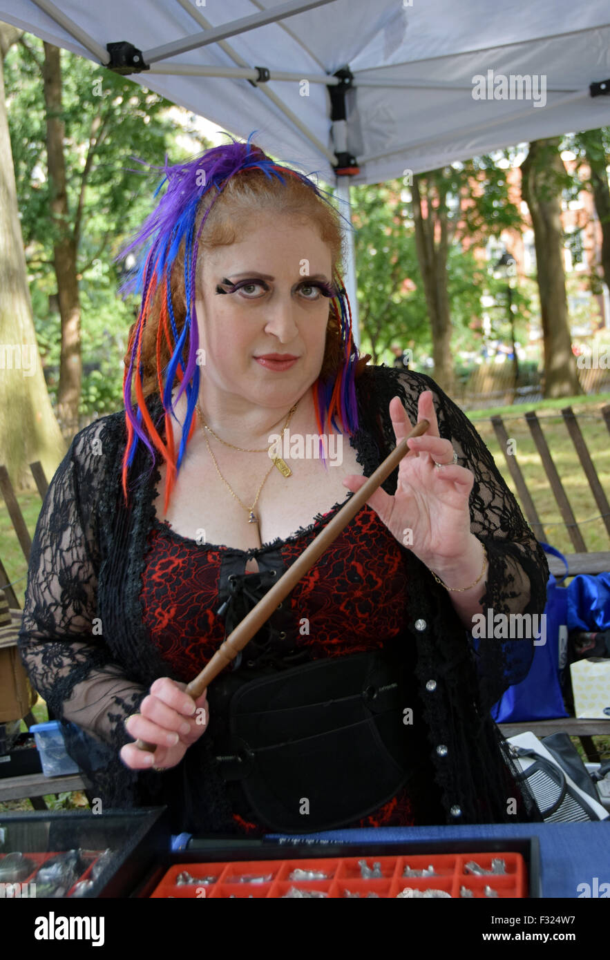 Portrait of jewelry designer Lady Arielle at the Pagan Pride Day Harvest Festival in Washington Square Park in New York City Stock Photo