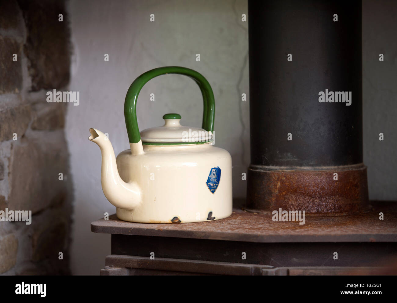 A traditional stove top enamel kettle UK Stock Photo Alamy