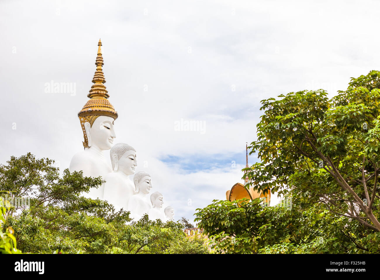 In the mountains of Khao Klo is a new five white Buddha appearing close to each other Stock Photo