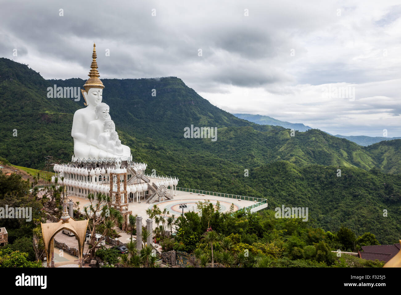 In the mountains of Khao Klo is a new five white Buddha appearing close to each other Stock Photo