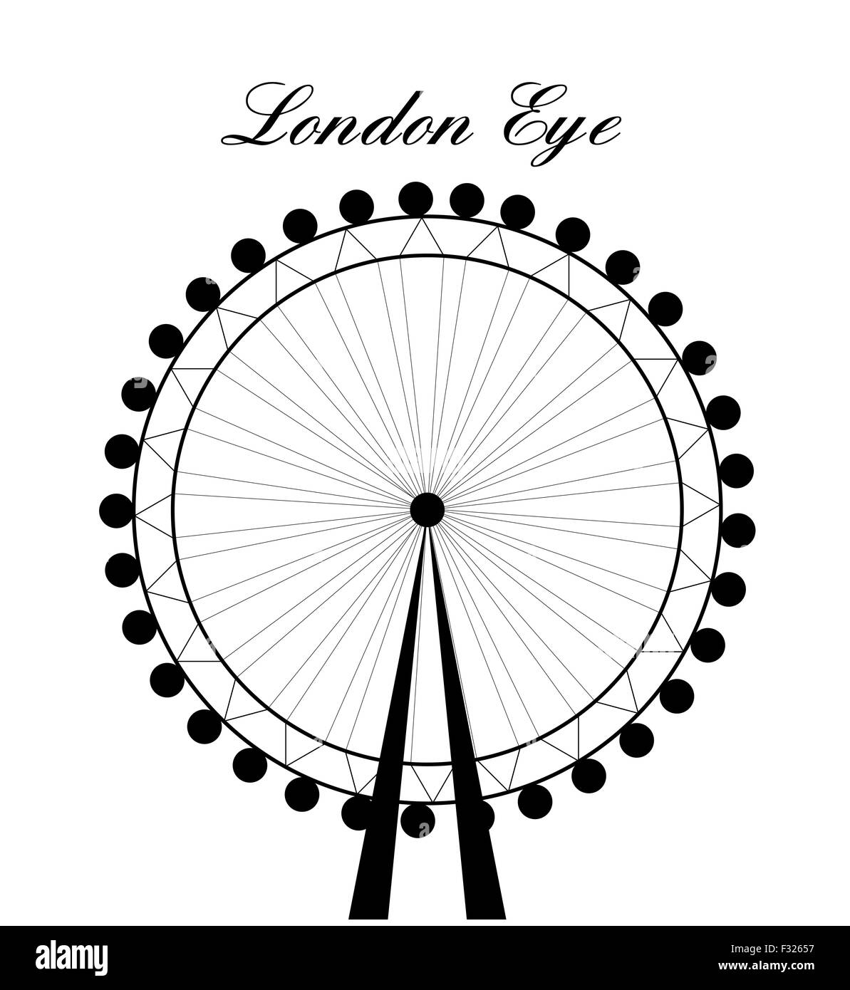 Image of cartoon London Eye silhouette with sign.Vector illustration isolated on white background. Stock Photo