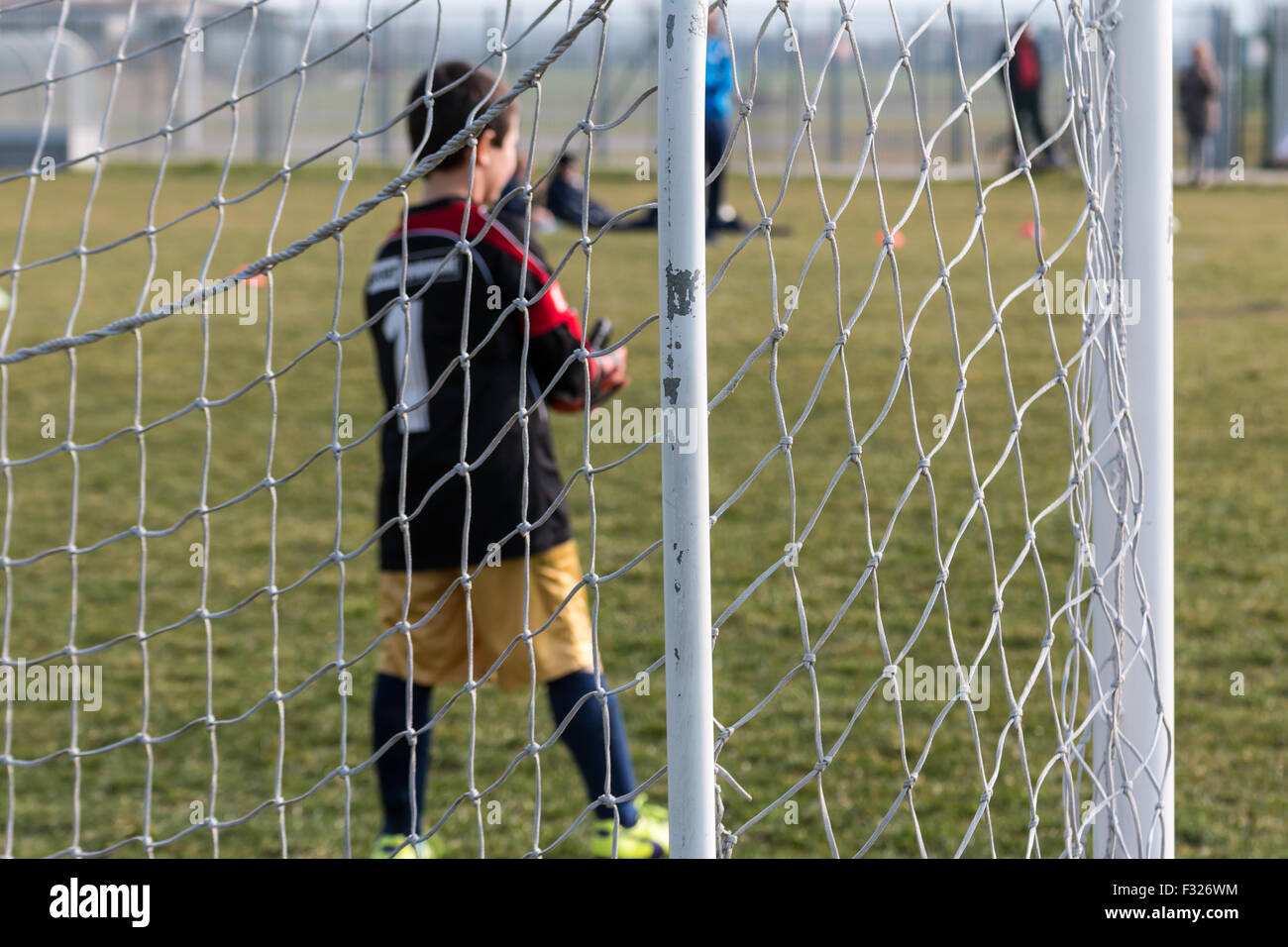 little soccer goalkeeper with gloves Stock Photo