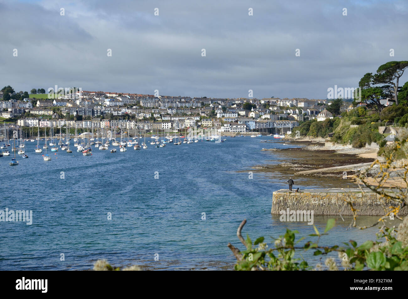 A view of Falmouth across Carrick Roads from Flushing in Cornwall Stock