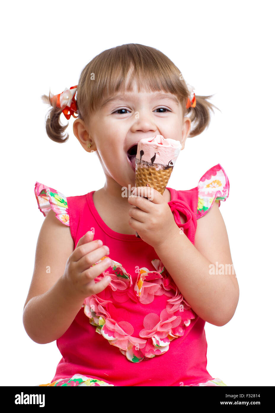 child eating ice cream in studio isolated Stock Photo
