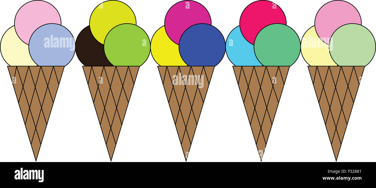 Ice cream balls on waffle cone isolated on white- vector illustration ...