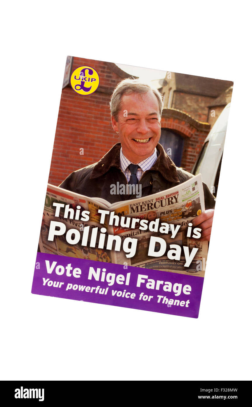A UKIP election leaflet for Nigel Farage in the South Thanet constituency. Stock Photo