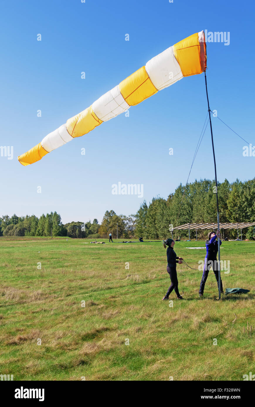 Parachutists 2014. Assembly of a conical textile tube ( windsock) for