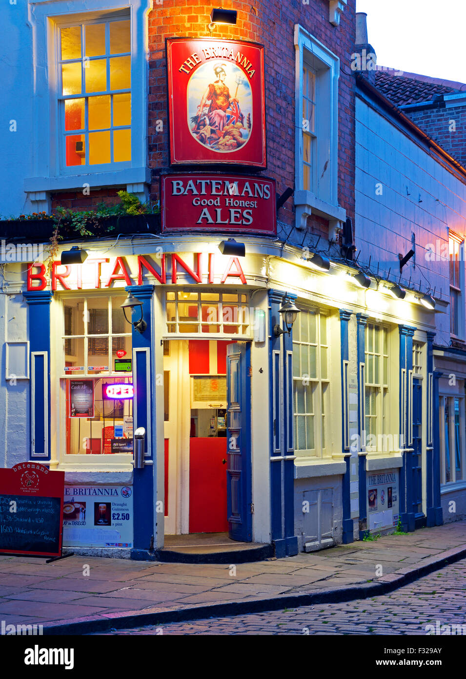 The Britannia pub at twilight, Boston, Lincolnshire, England UK Stock