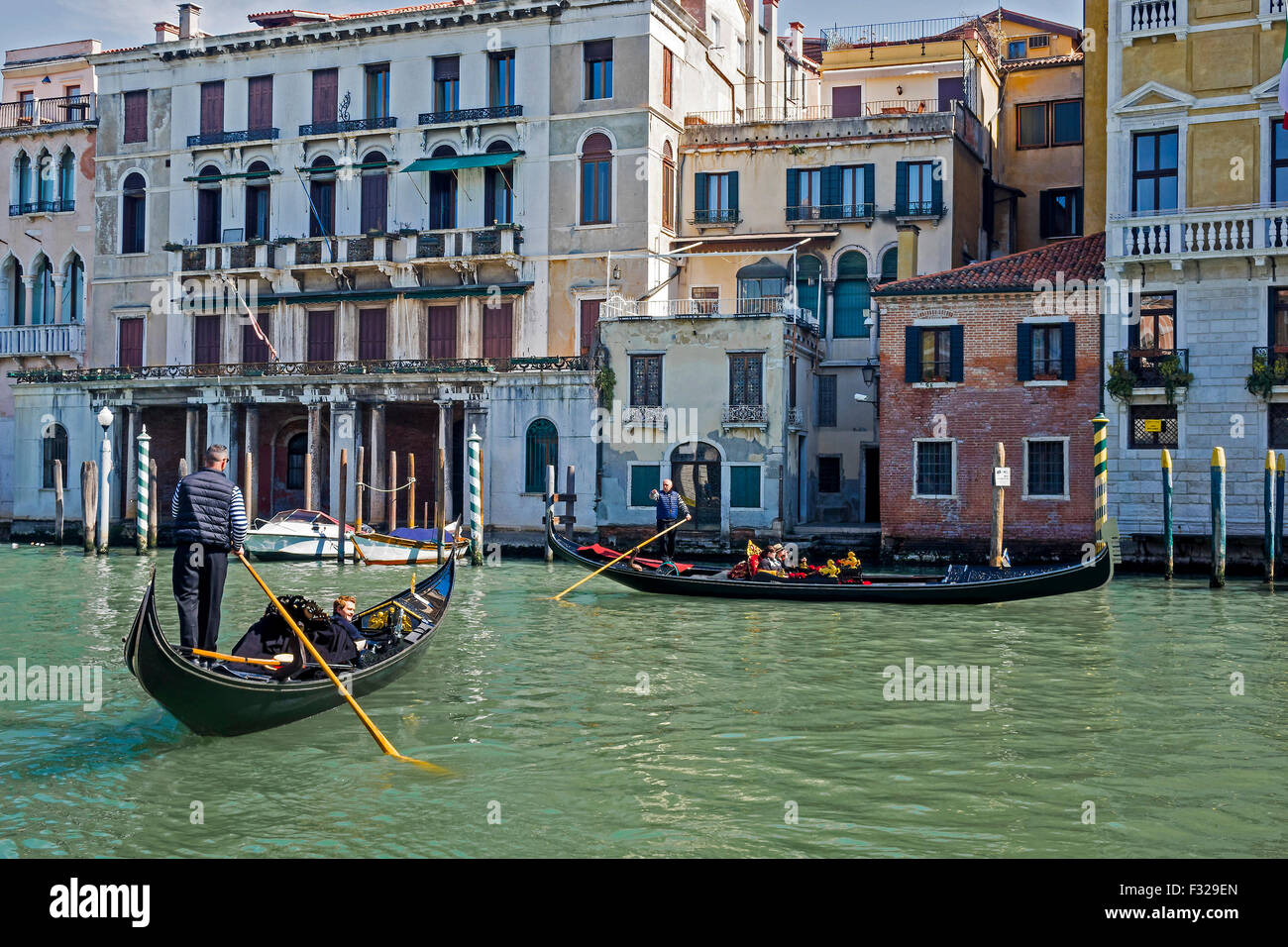 Buildings and Gondolas On The Grand Canal Venice Italy Stock Photo