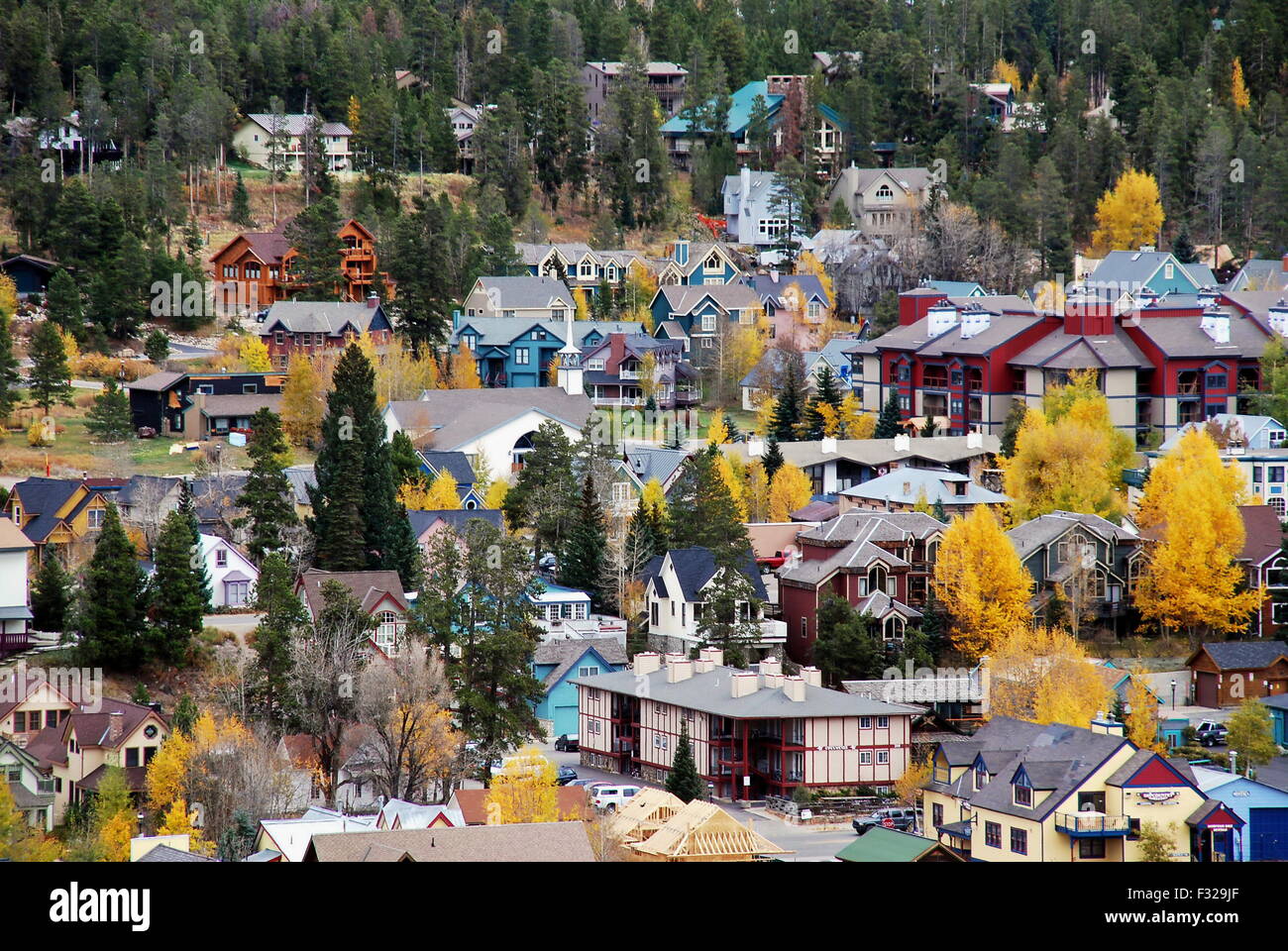 Fall season overlooking Colorado town of Breckenridge. Stock Photo