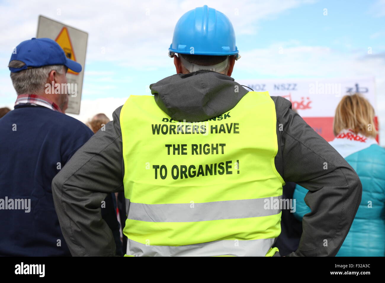 Gdansk, Poland 28th September 2015 Solidarity Union protest against the firing of workers in Deepwater Container Terminal in Gdansk. Protesters blocked the only road to the terminal for over an hour. Credit:  Michal Fludra/Alamy Live News Stock Photo