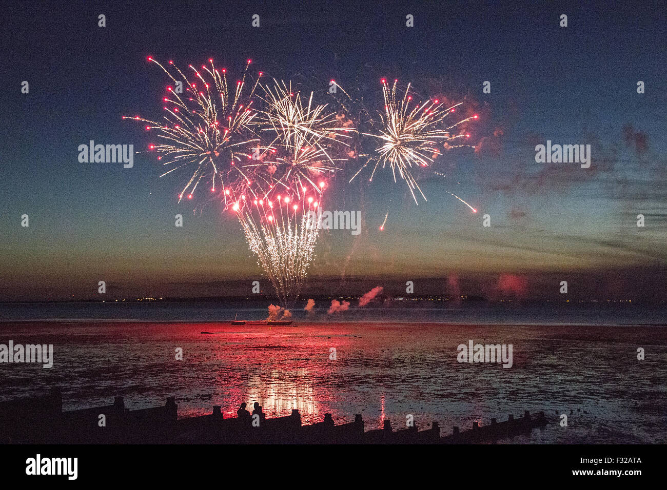 Whitstable Oyster Festival Firework Finale at Reeves Beach Stock Photo