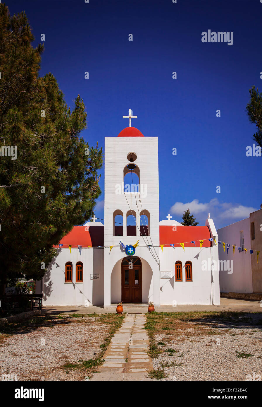 Image of a small white chapel in the vllage of Makrigialos. Crete, Greece. Stock Photo