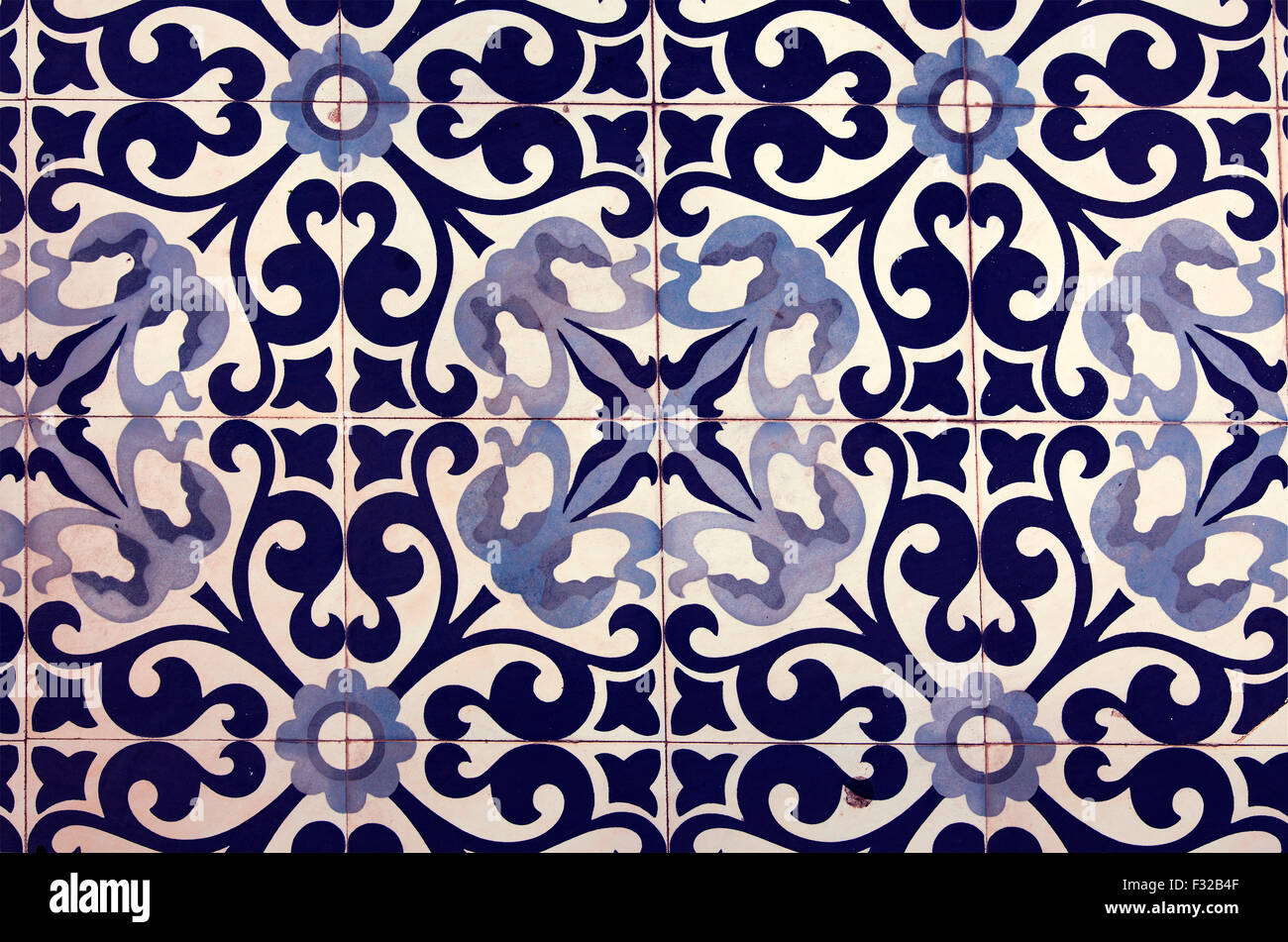 Image of traditional Moroccan cement or ceramic tiles with geometric patterns. Stock Photo